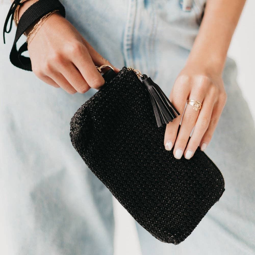 Rome Raffia Clutch Card Wallet Wristlet – Black